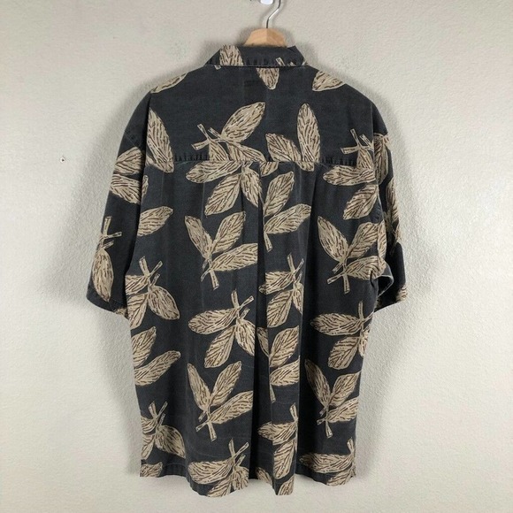 PINEAPPLE Connection Shirt Gray Leaf Print Button Up Short Sleeve Size Large - Picture 12 of 14